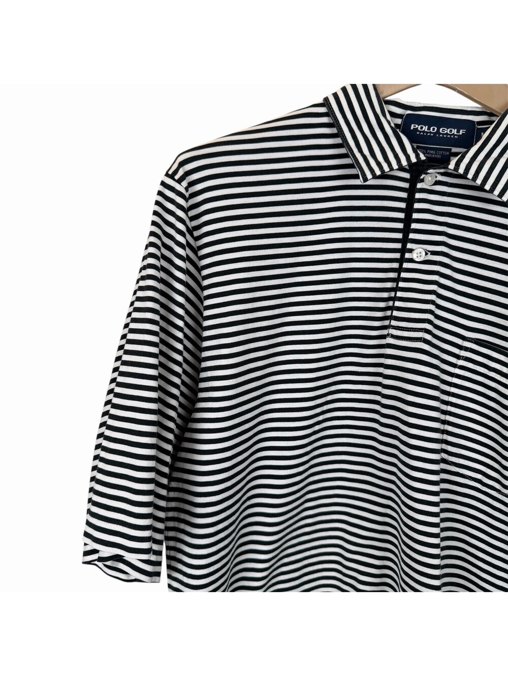 Polo Golf‎ Ralph Lauren Pima Cotton Striped Shirt Men’s M Black & White Pony